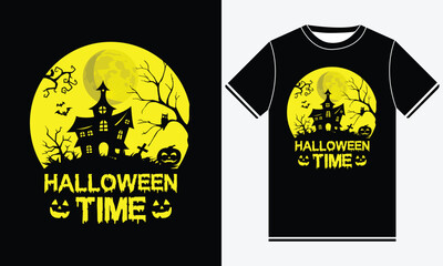 Halloween time horror vintage t-shirt design, scary print template vector graphics, high-quality typography illustration shirt design