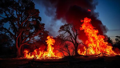 Obraz premium For naming the image, a simple title could be Dual Flames of Warmth and Danger This captures the contrast between the comforting fire in the fireplace and the intense fire in the forest