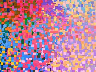 In the picture is an illustration of a small square pattern with many colors, orange, pink, blue, brown, blue, yellow, green, decorated with a beautiful color mixture.