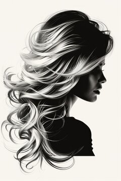 woman profile black and white hair clip art preview