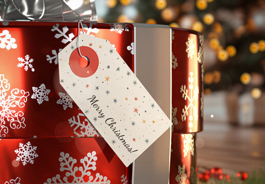 Hanging Christmas Gift Label Mockup 