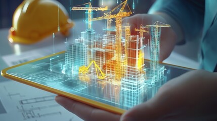 Architect using digital tablet for building information modeling