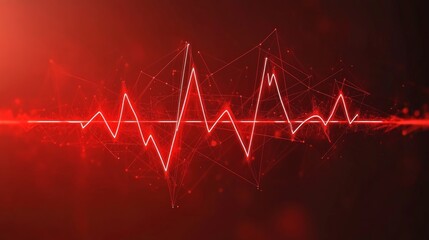 Red Digital Pulse - Abstract Technology Background with Connecting Lines, Dots, and Triangles.
