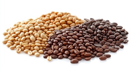 A mix of light and dark coffee beans, showcasing different roast levels.