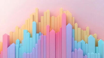 Obraz premium Colorful vertical bars create an abstract representation of growth and data visualization on a soft pastel background.