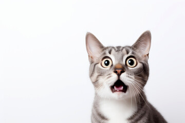 The  cat reacting with surprise, wide eyes and open mouth