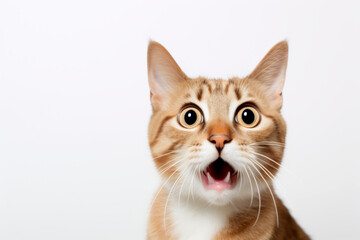 The  cat reacting with surprise, wide eyes and open mouth