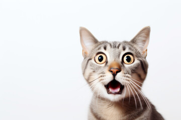 The  cat reacting with surprise, wide eyes and open mouth