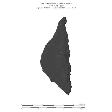 'Eua Island. Tonga. Shape on white. Bilevel