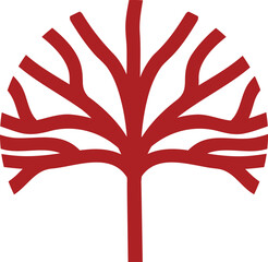 Red bare tree over white