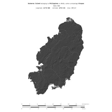 Guimaras Island. Philippines. Shape on white. Bilevel