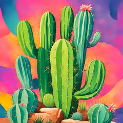 Illustration of cactus on the abstract background.