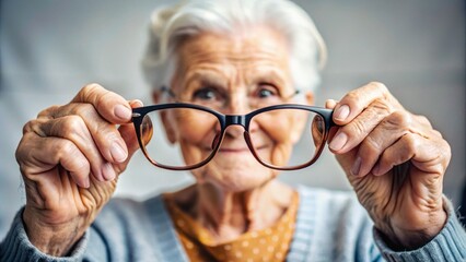 Elderly Woman's Hands Holding Glasses, Symbolizing Wisdom and Experience in Life's Journey and the Importance of Vision