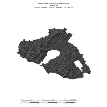 Lesbos Island. Greece. Shape on white. Bilevel