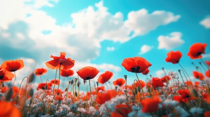 Field of red poppies