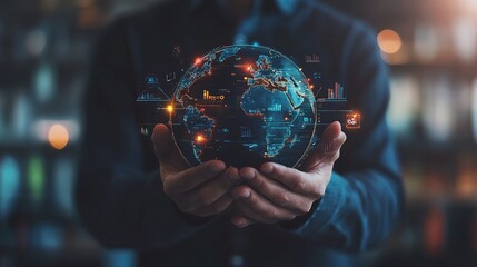 Fototapeta premium Digital Globe with Data Visualization in Hands