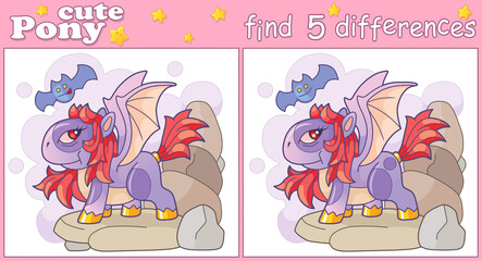 Cute pony dragon illustration find five differences