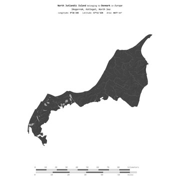 North Jutlandic Island. Denmark. Shape on white. Bilevel