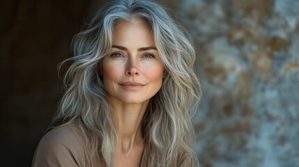 Obraz premium portrait of beautiful mature woman with gray hair ,soft smile