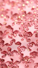 A close-up of pink star-shaped confetti scattered on a sparkling surface, creating a whimsical and festive atmosphere.