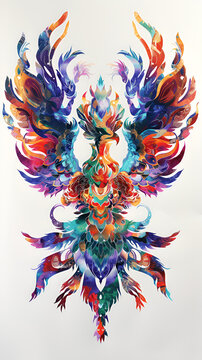 Phoenix abstract featuring floral patterns and ornate elements, perfect for decoration or illustration on white background.