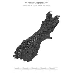 South Island. New Zealand. Shape on white. Bilevel © zelwanka