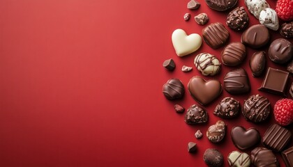 Assorted Chocolates on Red Background