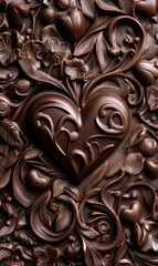 Intricate Chocolate Heart Sculpture with Floral Design