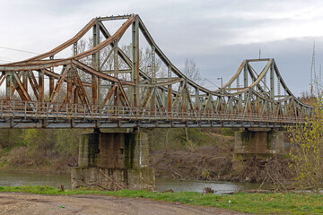 Old Rusty Iron Ljubichevo Bridge Over Great Morava River Spring Day