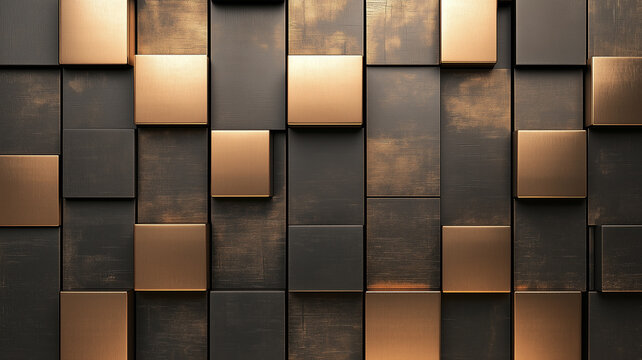 abstract geometric texture or banner with gold metallic shapes.Abstract decoration, wall panel

