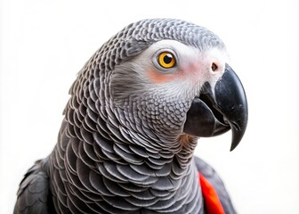 Fototapeta premium Stunning African Grey Parrot Isolated on White Background for Wildlife and Nature Photography, Ideal for Creative