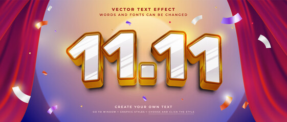 11.11 November sale text effect on abstract background, vector discount promotion graphic style