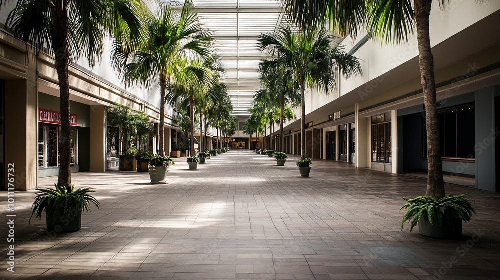 Canvas Prints An empty shopping mall with palm trees 