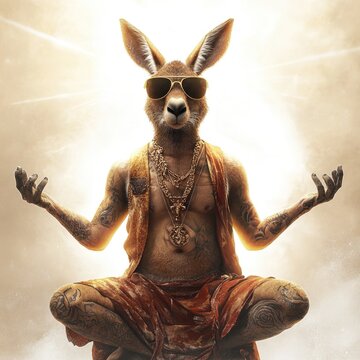 kangaroo guru gangster buddha pose gang member with sunglasses