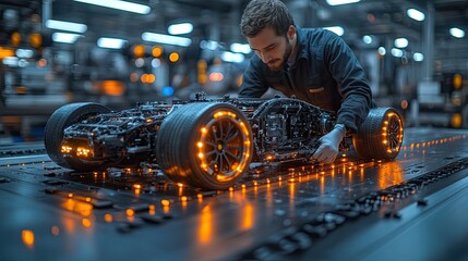 automation robotics engineer assembling robotic car prototype for delivery warehouse concept of modern technology in industries automated processes automotive