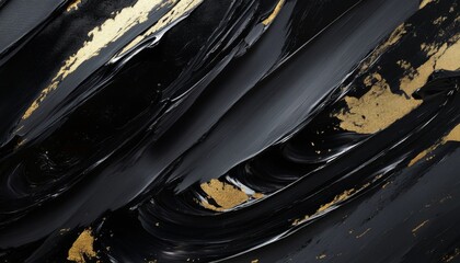 Abstract black and gold paint strokes background.