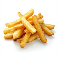 Crispy potato fries on white background