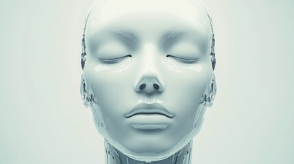  minimalist, smooth, humanoid AI robot face with neutral expression.