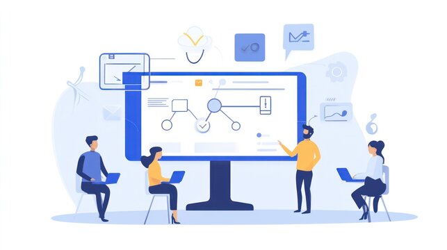A business team discussing workflow development and automation strategies, focusing on process optimization and operational streamlining