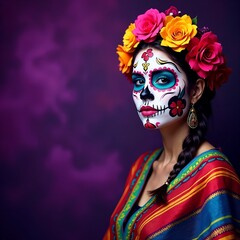 Radiant Expression Day of the Dead Día de los Muertos Mexican Woman Cultural Beauty Copyspace