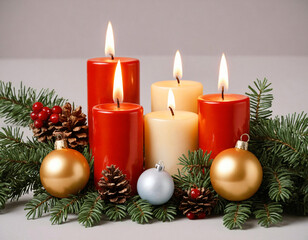 Christmas still life with spruce branch and candlestick. New Year's still life.
