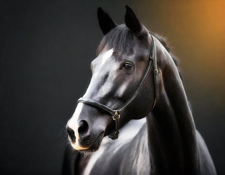 Retrato de caballo pura sangre en fondo negro