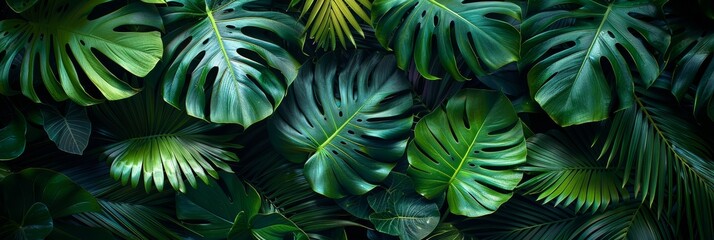dark background featuring lush palm leaves, perfect for tropical and exotic design elements © Oleksandr