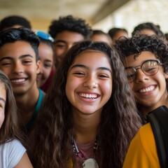 Fototapeta premium a group of smiling black,spanish and asian teens excited for a back to school event