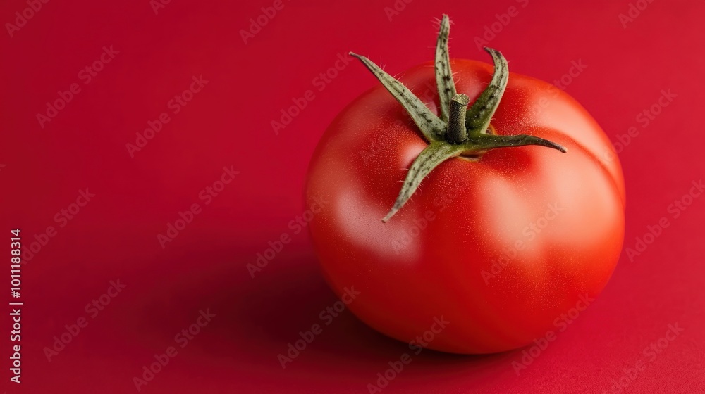 Sticker Red Ripe Tomato on Red Background.