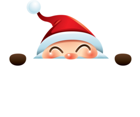 Santa Claus hides behind the sign .