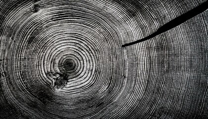 Warm gray cut wood texture. Detailed black and white texture of a felled tree trunk or stump. Rough organic tree rings with close up of end grain.