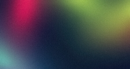 Abstract dark pink purple blue green color grainy elegant backdrop design. Vibrant colors noisy gradient texture with dark wave shaped, banner, poster, website header