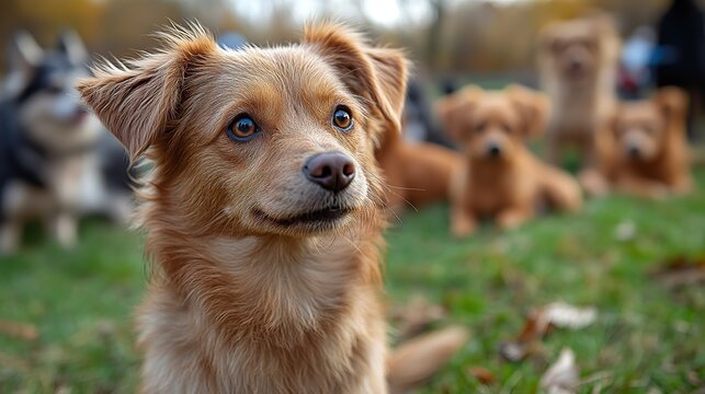 puppy socialization class with pets ,their owners participating dogs learning to interact ,socialize with other dogs ,humans under the guidance of professional dog trainer fun playing