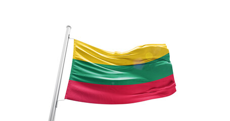 Lithuania  national flag fluttering. The flag blowing in beautiful soft sky. Lithuania national flag for independence day.